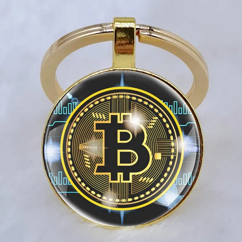2023 Fashion Bitcoin Design Glass Cabochon Metal Pendant Classic Men's Women's Keychain Keyring Jewelry Keychain Gift Memorial