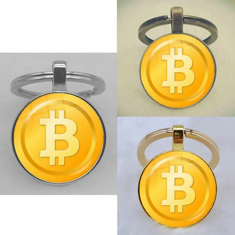 2023 Fashion Bitcoin Design Glass Cabochon Metal Pendant Classic Men's Women's Keychain Keyring Jewelry Keychain Gift Memorial