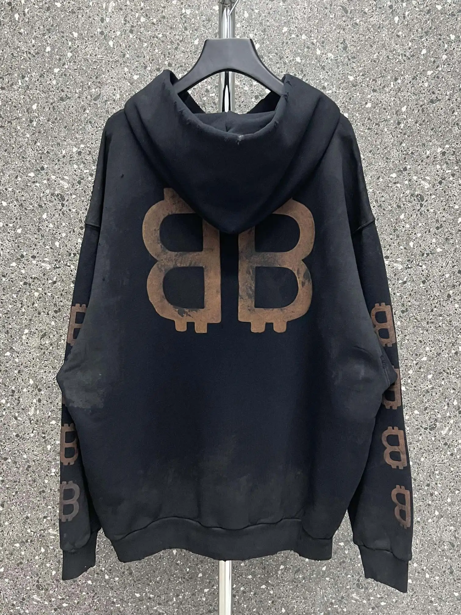 2023 New Men's Front and Back Bitcoin Tie-Dye Hair Loop Cap Hoodie Women's Fashion Streetwear