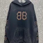 2023 New Men’s Front and Back Bitcoin Tie-Dye Hair Loop Cap Hoodie Women’s Fashion Streetwear