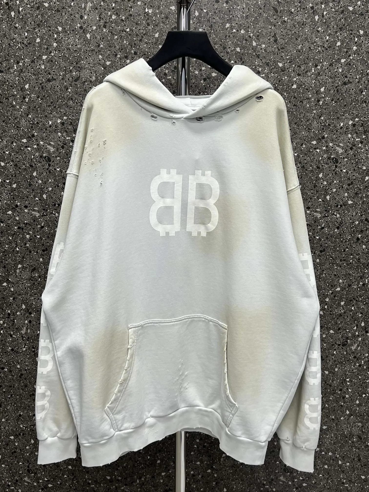 2023 New Men's Front and Back Bitcoin Tie-Dye Hair Loop Cap Hoodie Women's Fashion Streetwear