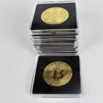 40mm Gold Bitcoin Bit Coin with Acrylic Square Case Litecoin Eth XRP Doge IOTA Cardano ADA FIL Shiba Cryptocurrency Metal coin