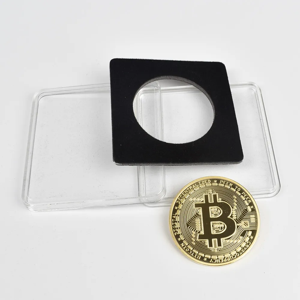 40mm Gold Bitcoin Bit Coin with Acrylic Square Case Litecoin Eth XRP Doge IOTA Cardano ADA FIL Shiba Cryptocurrency Metal coin