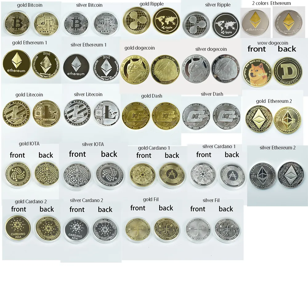 40mm Gold Bitcoin Bit Coin with Acrylic Square Case Litecoin Eth XRP Doge IOTA Cardano ADA FIL Shiba Cryptocurrency Metal coin
