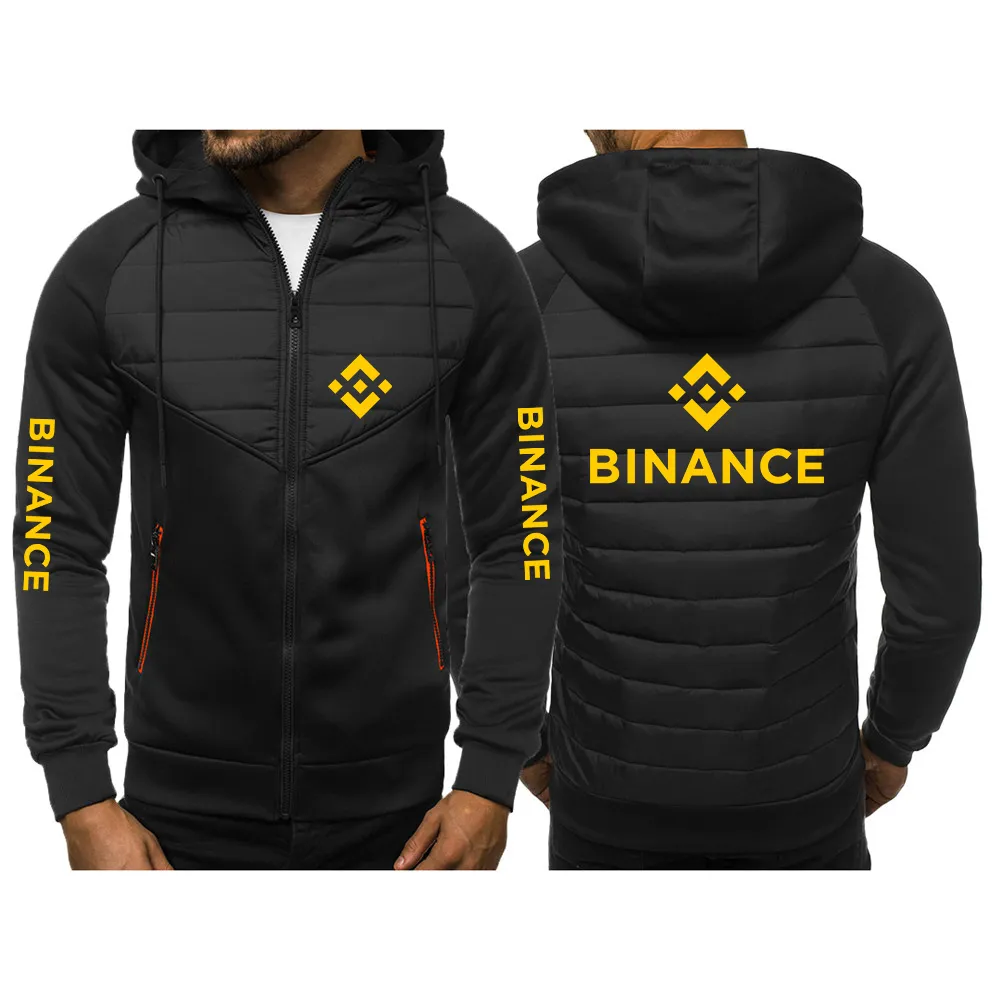 Binance Crypto 2022 Men's New Cotton Jackets Warmer Hoody Spliced Print Hoodies Casual Hooded Zipper Sweatshirts Streetwear Tops