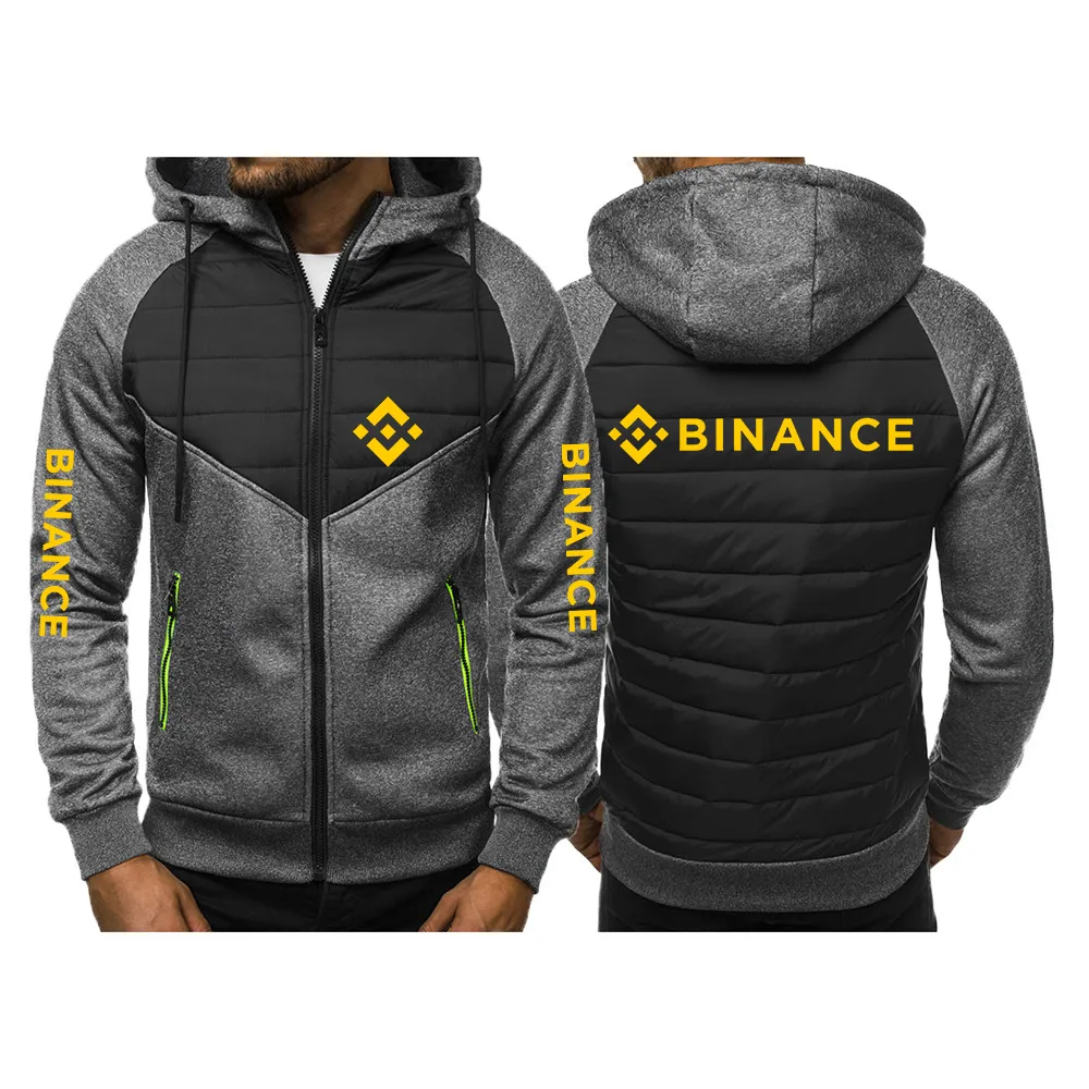 Binance Crypto 2022 Men's New Cotton Jackets Warmer Hoody Spliced Print Hoodies Casual Hooded Zipper Sweatshirts Streetwear Tops
