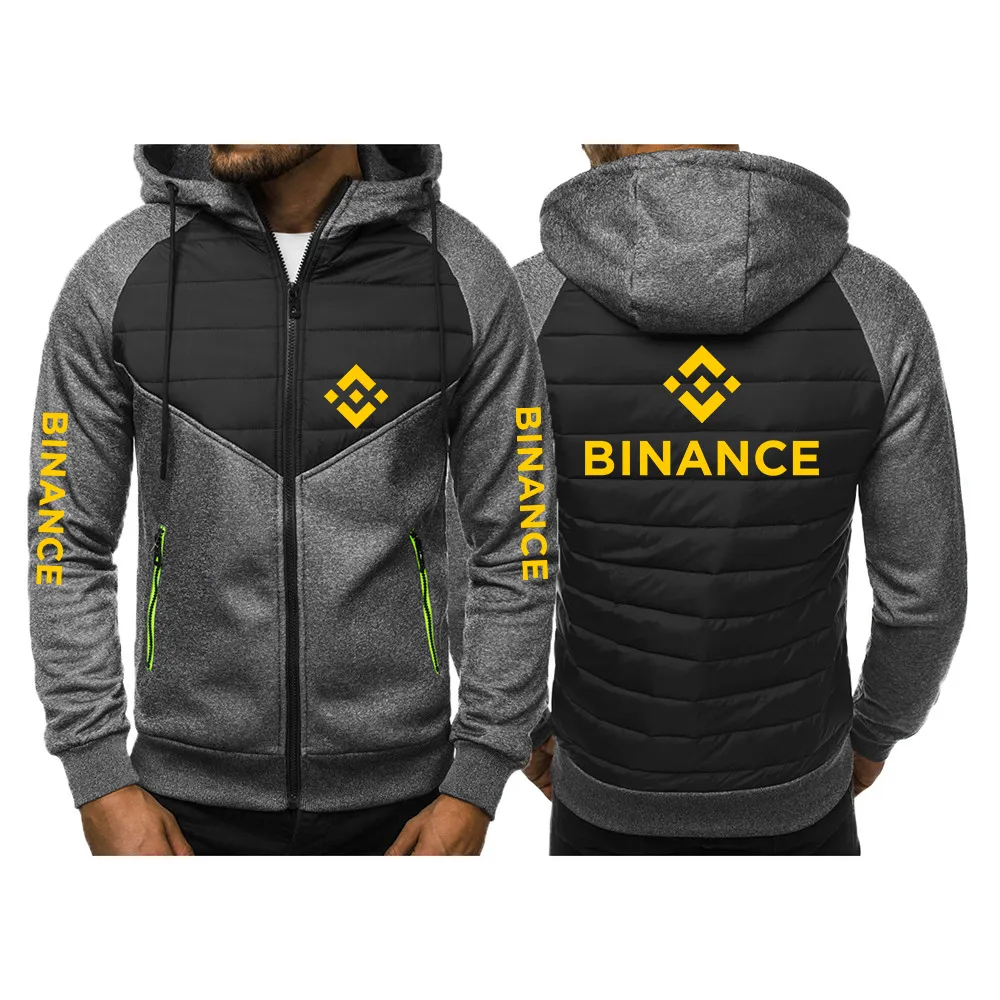 Binance Crypto 2022 Men's New Cotton Jackets Warmer Hoody Spliced Print Hoodies Casual Hooded Zipper Sweatshirts Streetwear Tops