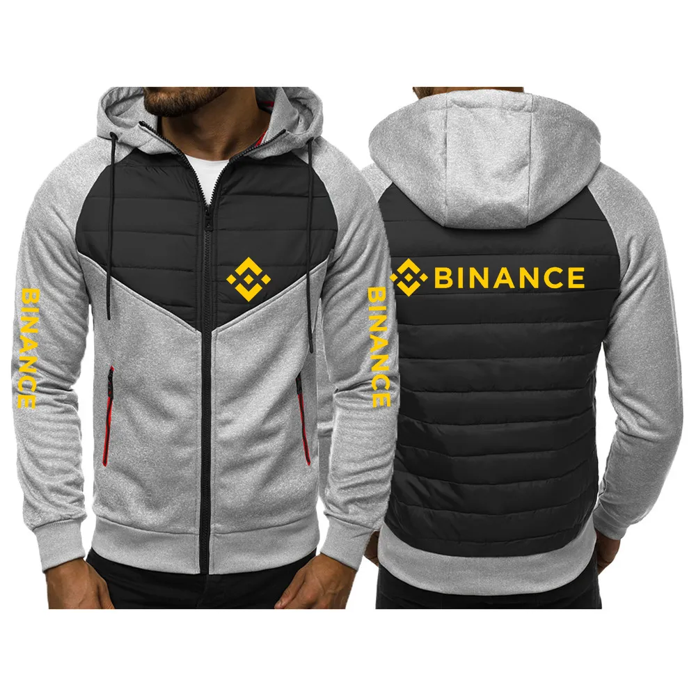 Binance Crypto 2022 Men's New Cotton Jackets Warmer Hoody Spliced Print Hoodies Casual Hooded Zipper Sweatshirts Streetwear Tops