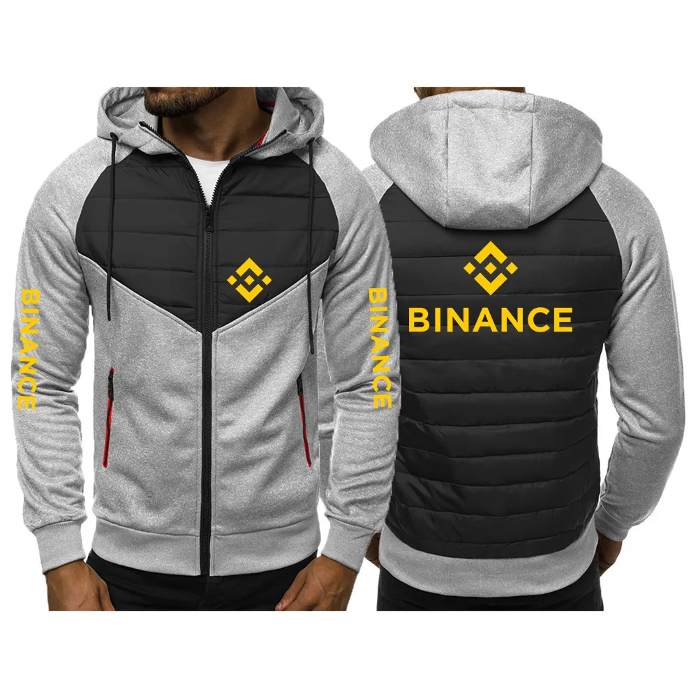 Binance Crypto 2022 Men's New Cotton Jackets Warmer Hoody Spliced Print Hoodies Casual Hooded Zipper Sweatshirts Streetwear Tops