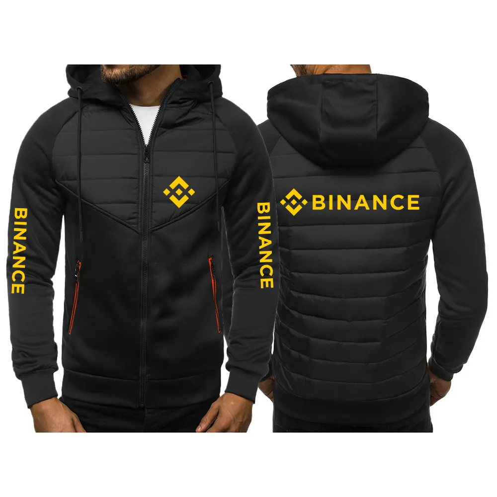Binance Crypto 2022 Men's New Cotton Jackets Warmer Hoody Spliced Print Hoodies Casual Hooded Zipper Sweatshirts Streetwear Tops