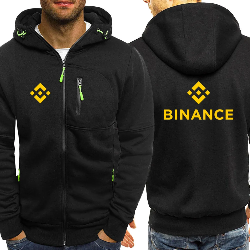Binance Crypto 2023 Men's New Hight Quality Long Sleeves Sweatshirts Slim Fit Jacket Coat Hoodie Pullover Zip Casual Hooded Top