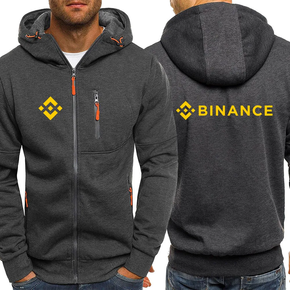 Binance Crypto 2023 Men's New Hight Quality Long Sleeves Sweatshirts Slim Fit Jacket Coat Hoodie Pullover Zip Casual Hooded Top