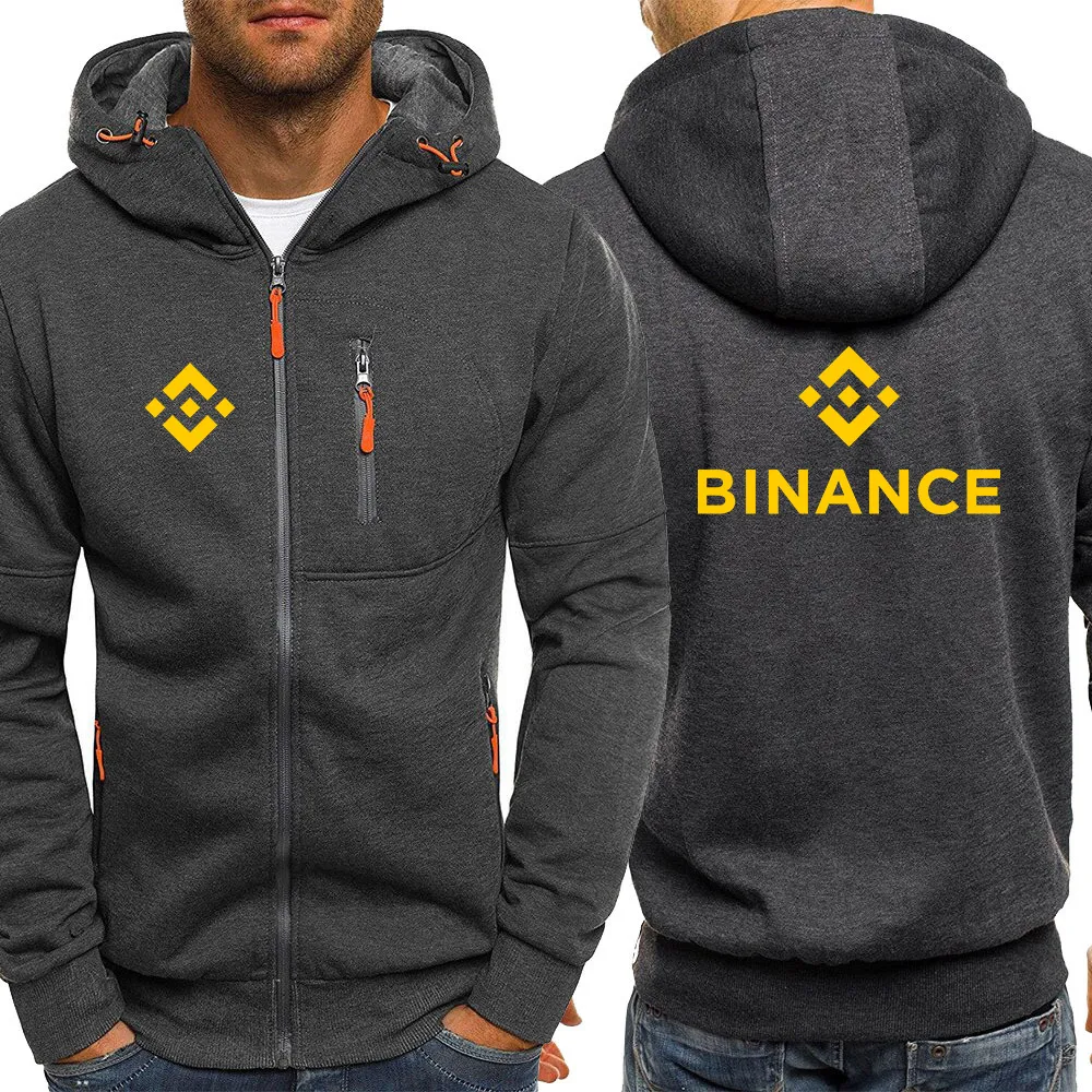 Binance Crypto 2023 Men's New Hight Quality Long Sleeves Sweatshirts Slim Fit Jacket Coat Hoodie Pullover Zip Casual Hooded Top