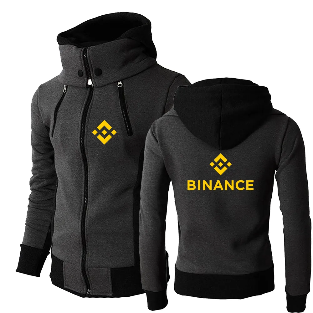 Binance Crypto 2023 Men's New Long Sleeves Hooded Sweatshirt Cotton Printed Jackets Coats Double Zipper Hoodies Windbreaker Tops