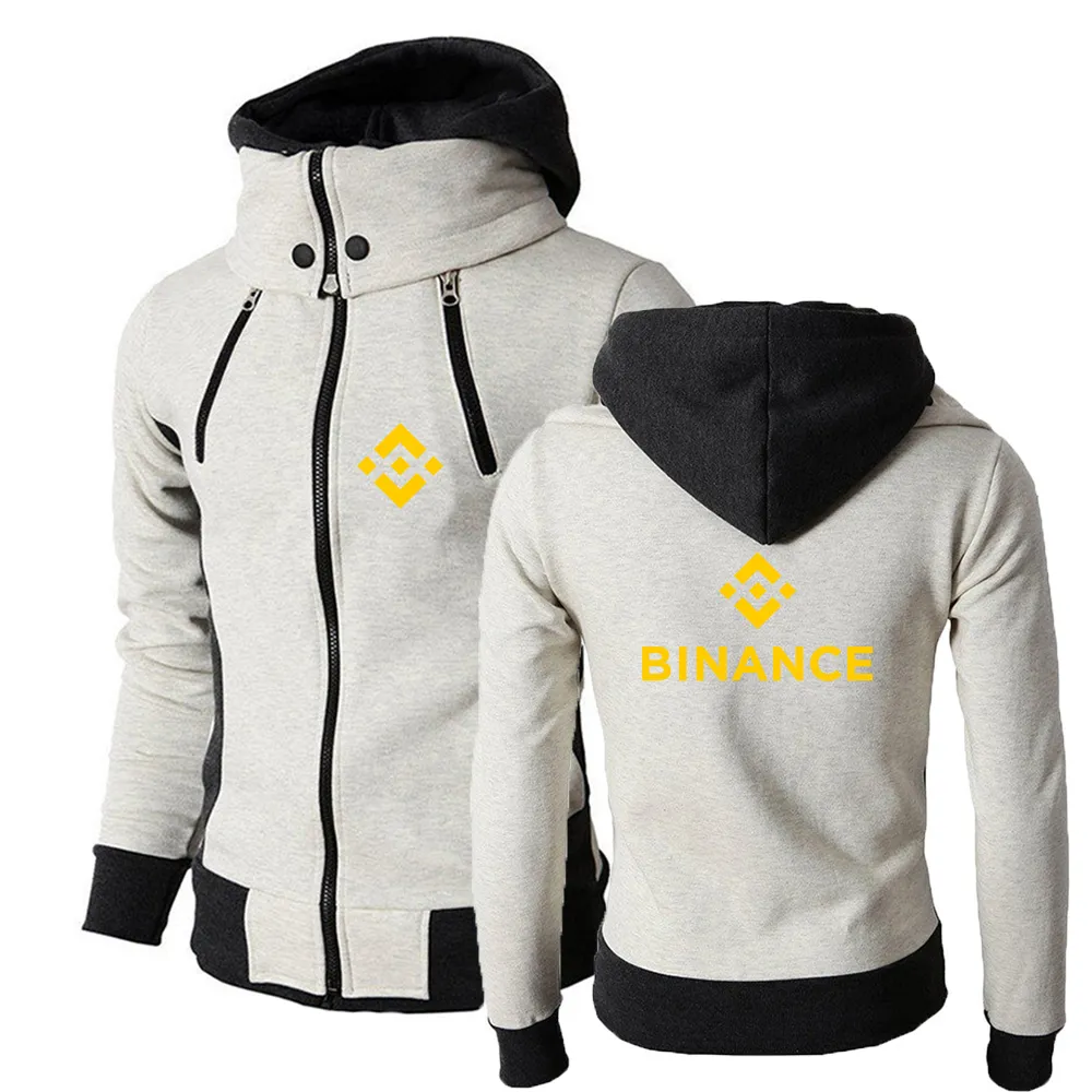 Binance Crypto 2023 Men's New Long Sleeves Hooded Sweatshirt Cotton Printed Jackets Coats Double Zipper Hoodies Windbreaker Tops