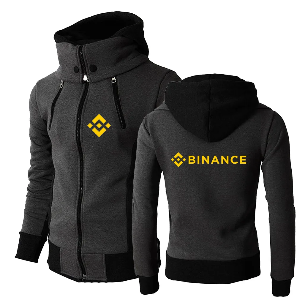 Binance Crypto 2023 Men's New Long Sleeves Hooded Sweatshirt Cotton Printed Jackets Coats Double Zipper Hoodies Windbreaker Tops