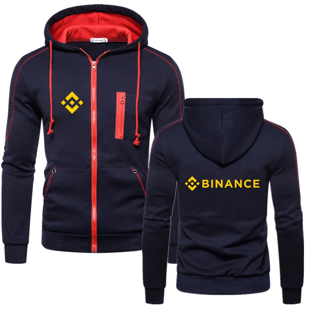 Binance Crypto 2023 Men's New Print Hoodie Sport Zip Hoodie Multi-zip Slim Fit Hooded Jacket Casual Long Sleeve Sweatshirt Tops