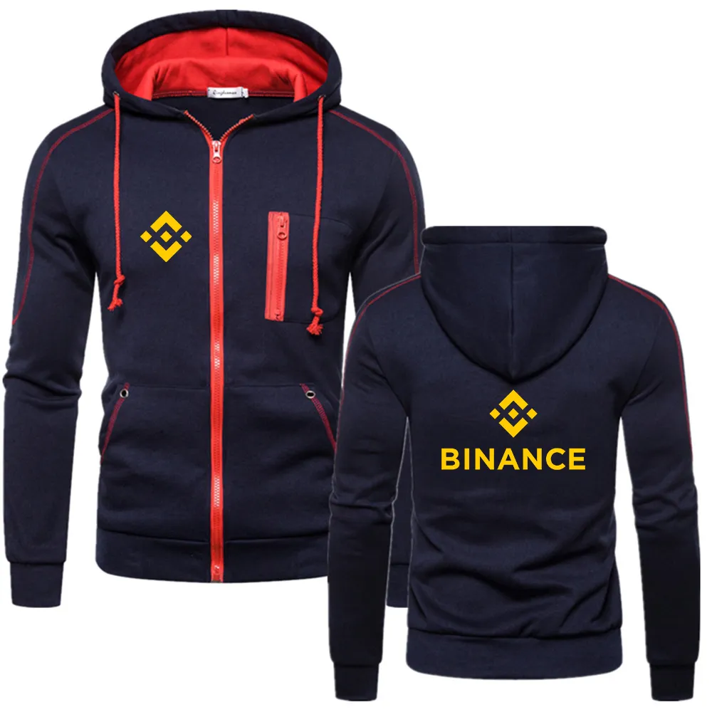 Binance Crypto 2023 Men's New Print Hoodie Sport Zip Hoodie Multi-zip Slim Fit Hooded Jacket Casual Long Sleeve Sweatshirt Tops