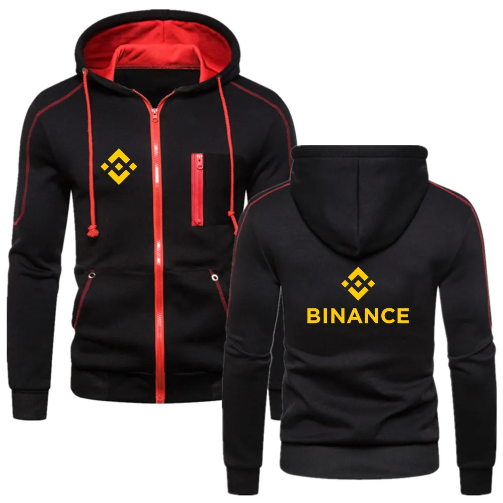 Binance Crypto 2023 Men's New Print Hoodie Sport Zip Hoodie Multi-zip Slim Fit Hooded Jacket Casual Long Sleeve Sweatshirt Tops