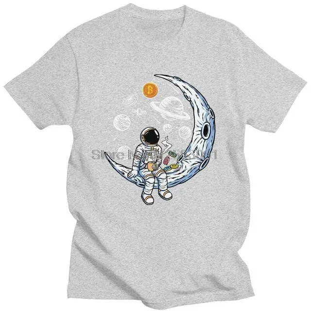 Bitcoin Crypto BTC To The Moon T Shirt Men 100% Cotton T-shirt Streetwear Tshirt Short Sleeve Astronaut Cryptocurrency Tees Tops