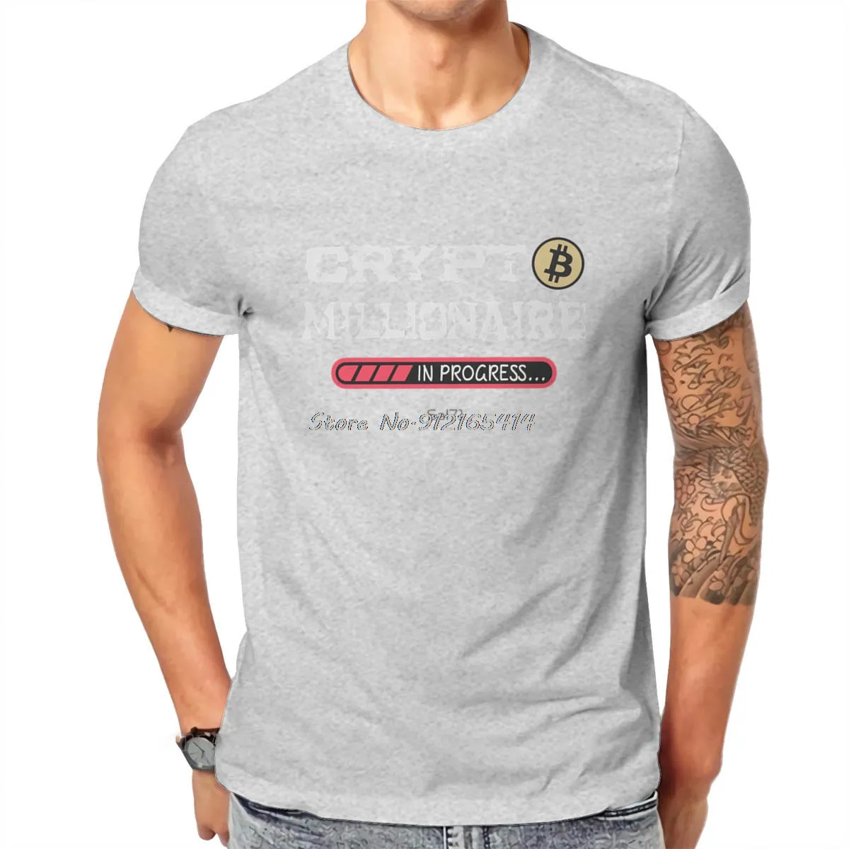 Bitcoin Crypto Millionaire In Progress Tshirt Harajuku Graphic Men's Tees Tops Oversized Cotton O-Neck T Shirt