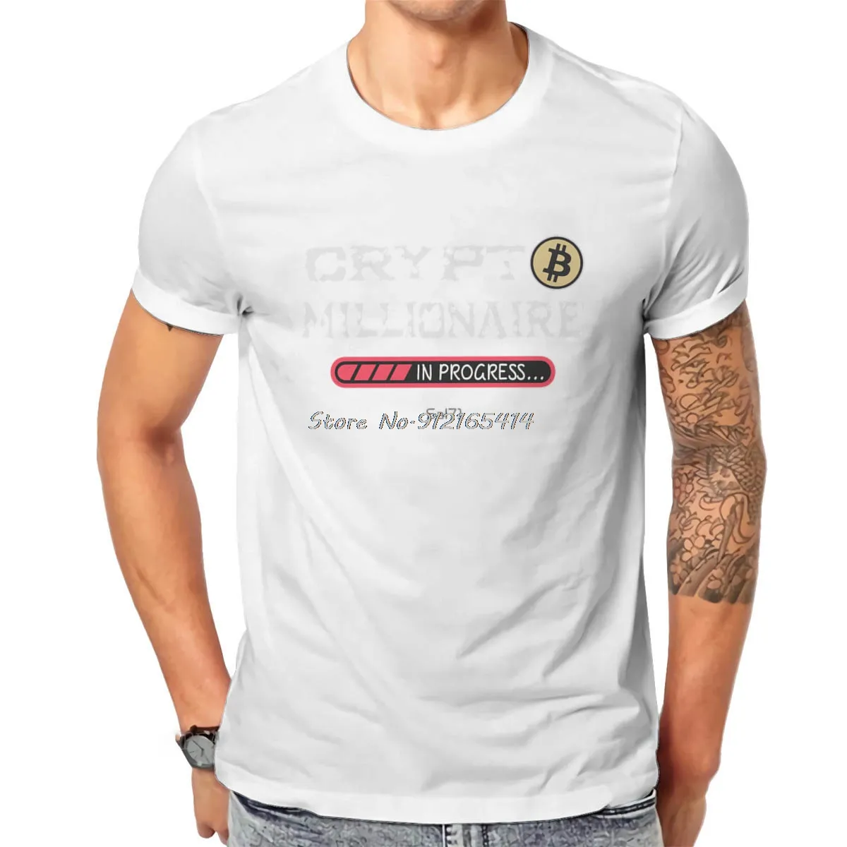Bitcoin Crypto Millionaire In Progress Tshirt Harajuku Graphic Men's Tees Tops Oversized Cotton O-Neck T Shirt