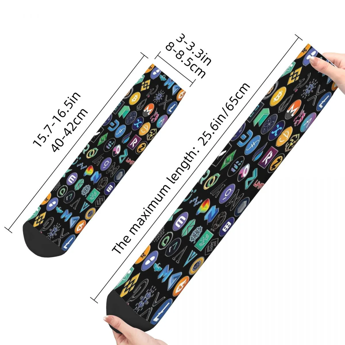 Crypto Logos 3D On Black Bitcoin Socks Male Mens Women Summer Stockings Harajuku