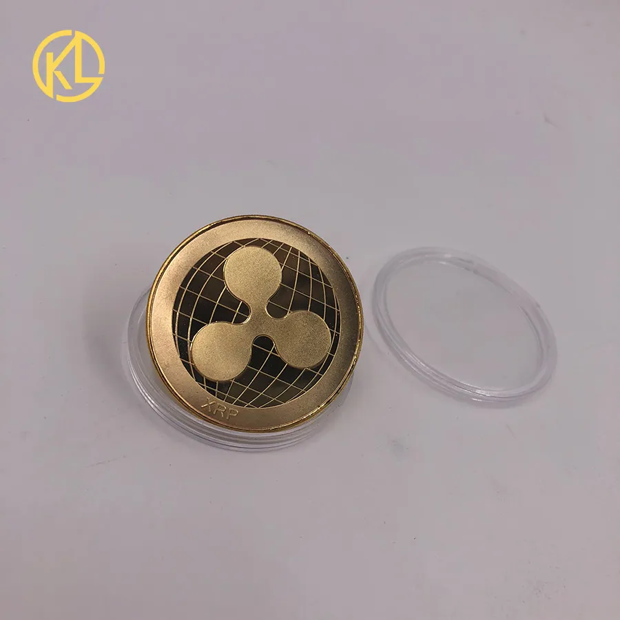 Cryptocurrency Ripple Coin bitcoin Commemorative Round XRP Ripple Crypto Currency Plated Coin Collectible with gift box