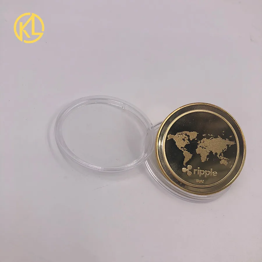 Cryptocurrency Ripple Coin bitcoin Commemorative Round XRP Ripple Crypto Currency Plated Coin Collectible with gift box