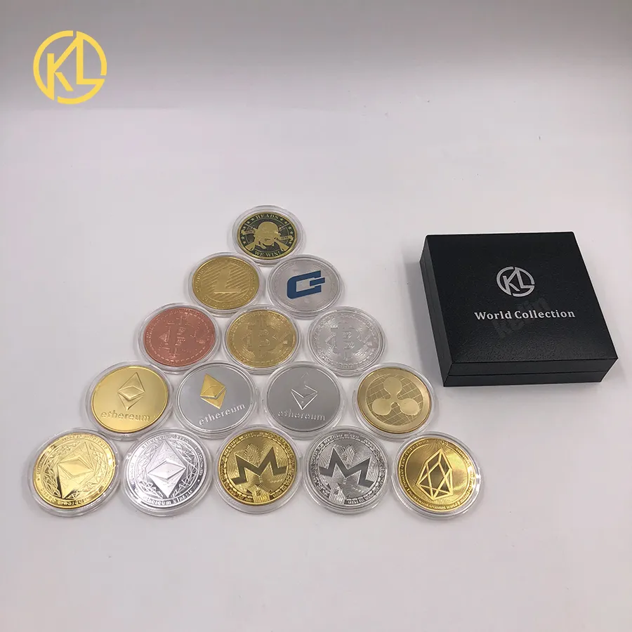 Cryptocurrency Ripple Coin bitcoin Commemorative Round XRP Ripple Crypto Currency Plated Coin Collectible with gift box