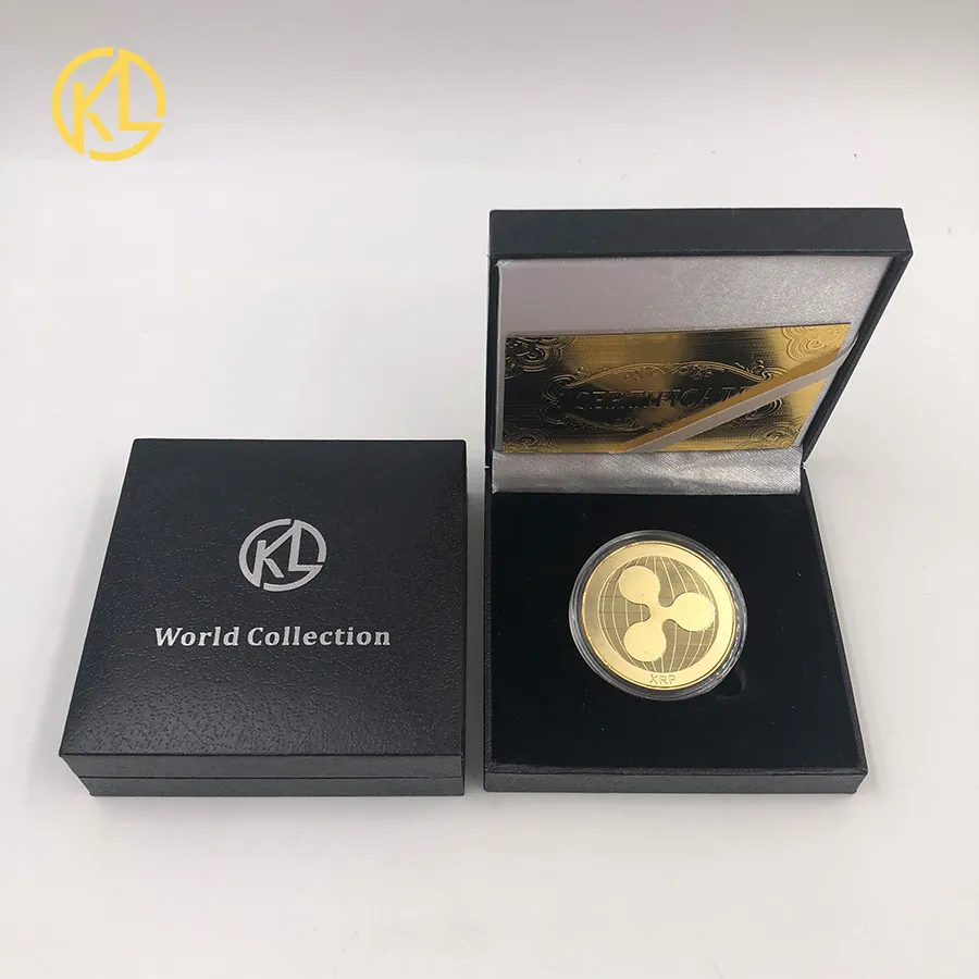 Cryptocurrency Ripple Coin bitcoin Commemorative Round XRP Ripple Crypto Currency Plated Coin Collectible with gift box