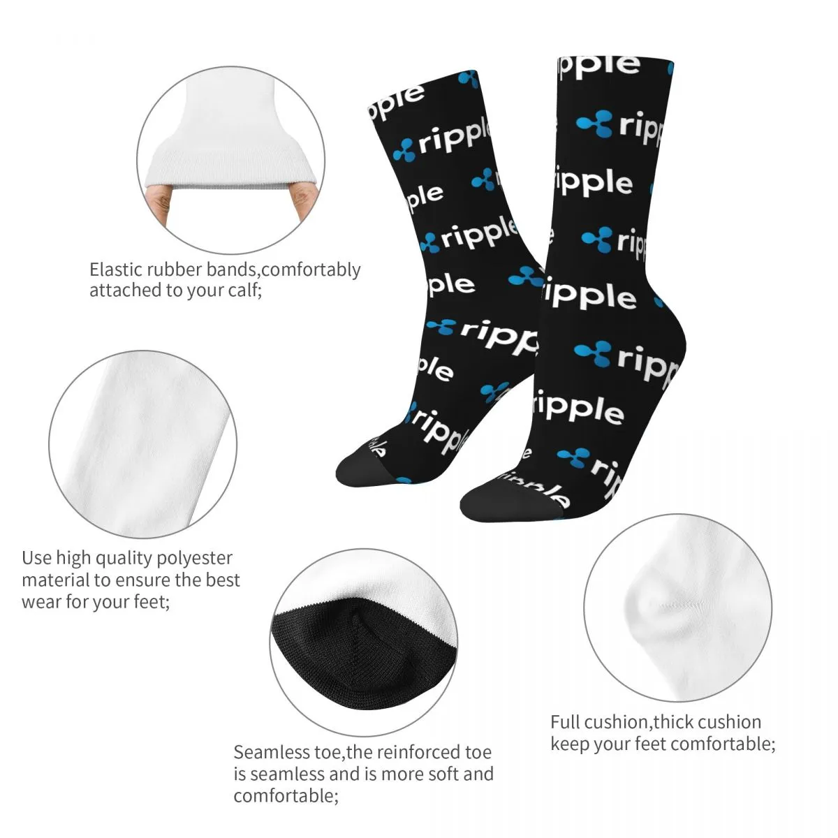 Fashion Men's Socks Novelty Ripple XRP Crypto Cryptocurrency Sock Block Chain Money High Quality Women Socks Autumn Winter