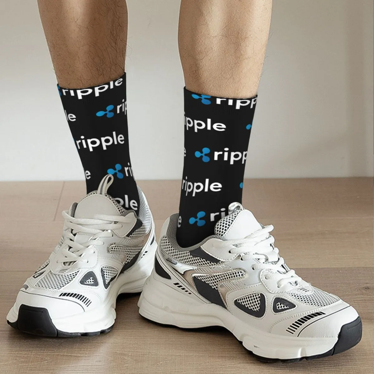 Fashion Men's Socks Novelty Ripple XRP Crypto Cryptocurrency Sock Block Chain Money High Quality Women Socks Autumn Winter
