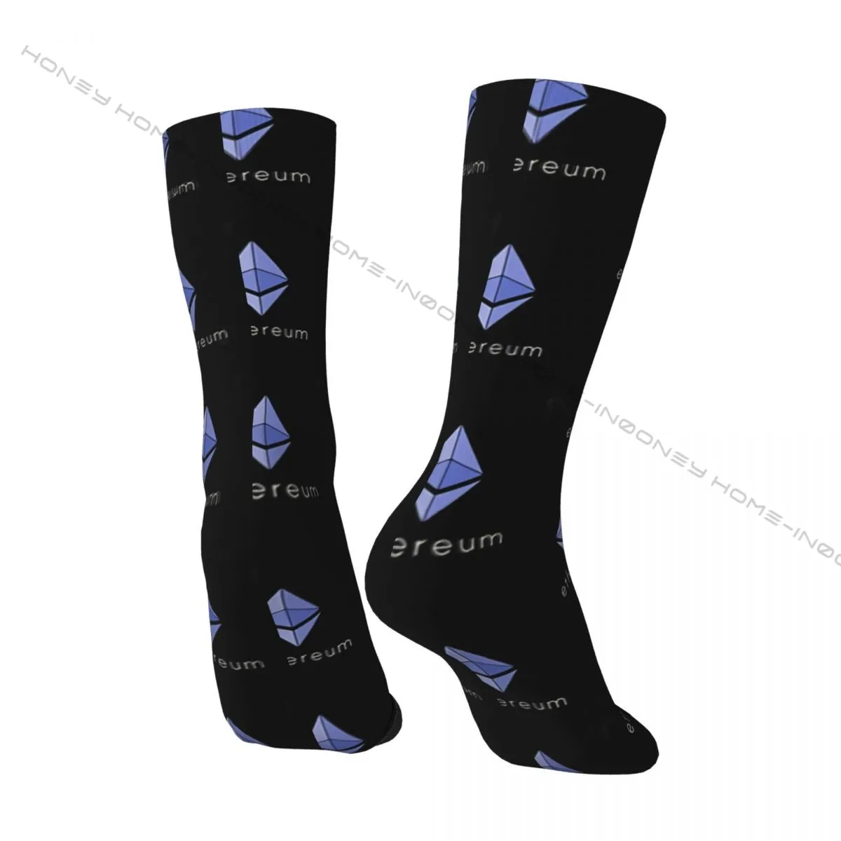 Funny Crazy Sock for Men Ethereum ETH Hip Hop Harajuku Crypto Icon Seamless Pattern Printed Boys Crew Sock Casual Gift