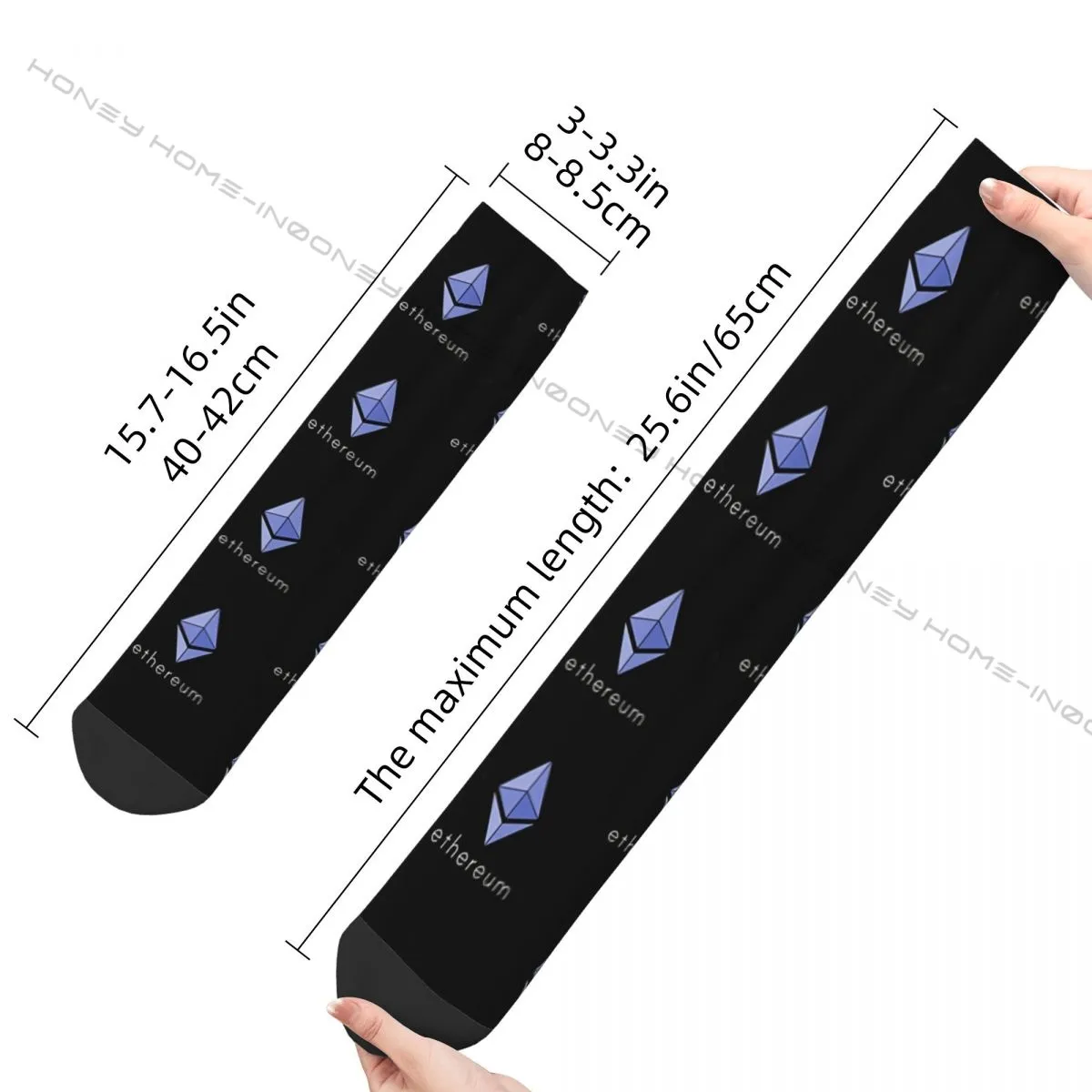 Funny Crazy Sock for Men Ethereum ETH Hip Hop Harajuku Crypto Icon Seamless Pattern Printed Boys Crew Sock Casual Gift