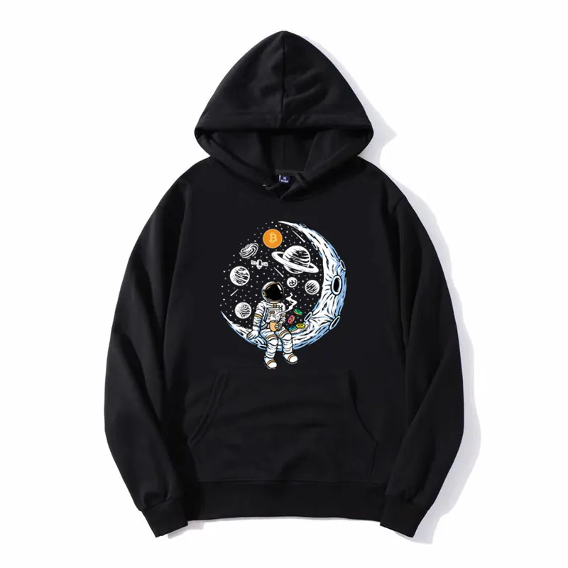 Male Bitcoin Crypto BTC To The Moon Hoodie Astronaut Cryptocurrency Pullover Sweatshirts Cotton Unisex Coat Harajuku Streetwear
