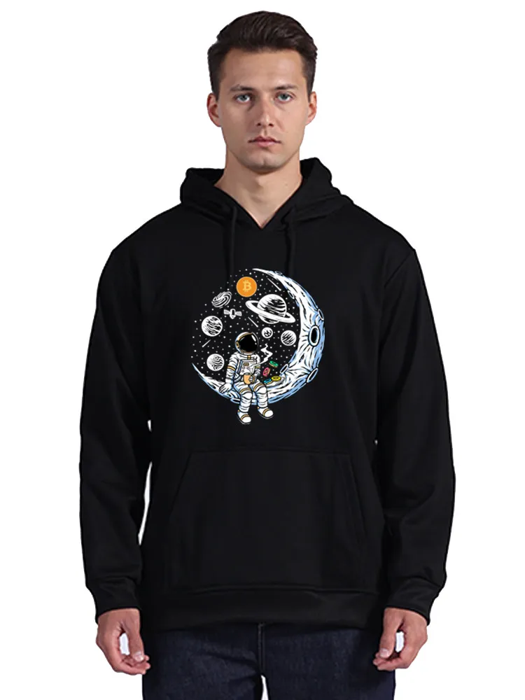 Male Bitcoin Crypto BTC To The Moon Hoodie Astronaut Cryptocurrency Pullover Sweatshirts Cotton Unisex Coat Harajuku Streetwear