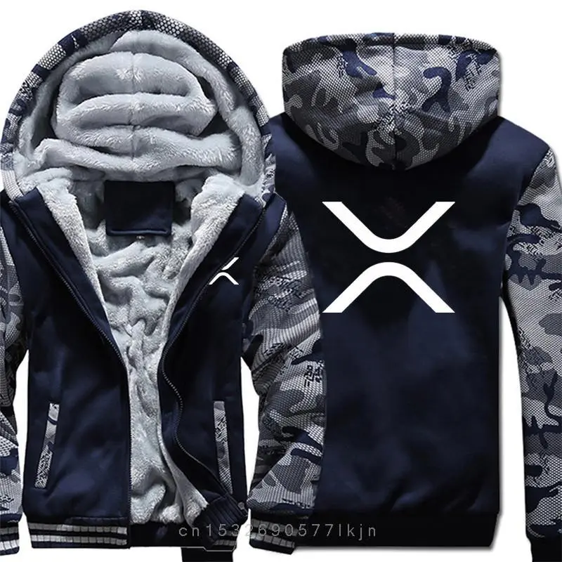 Men Cool Winter Thicken Wool Liner Cryptocurrency Crypto Sweatshirts Pullover XRP (Ripple) Hoodies