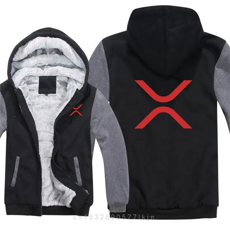 Men Cool Winter Thicken Wool Liner Cryptocurrency Crypto Sweatshirts Pullover XRP (Ripple) Hoodies