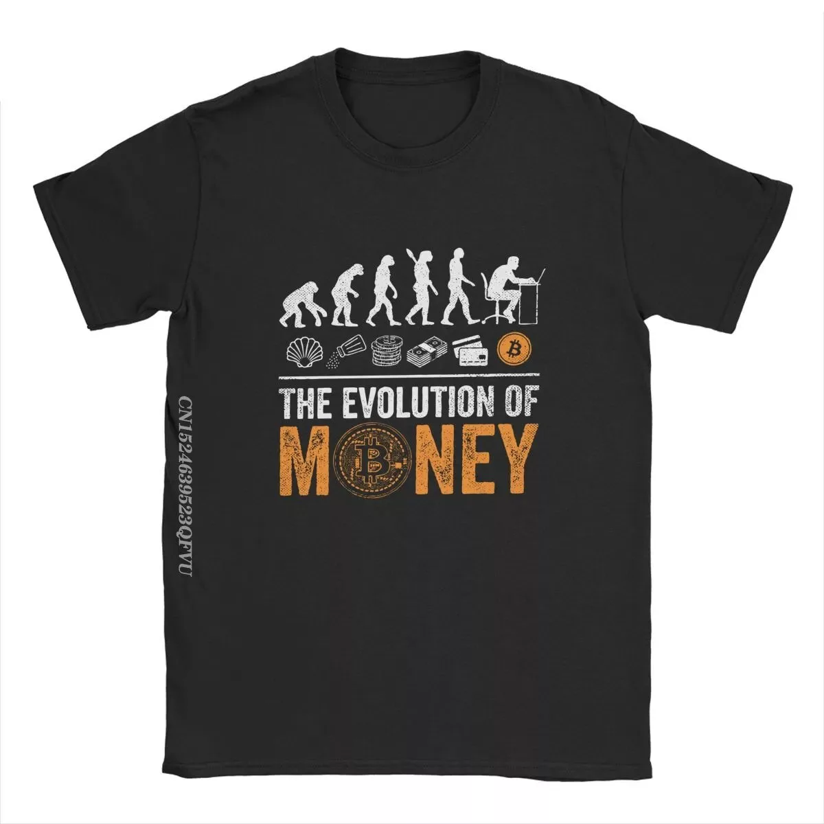 Men Women's Tee Shirt Bitcoin Evolution Of Money BTC Crypto Tee Shirt Cryptocurrency Blockchain Tops T Shirts Manga Graphic