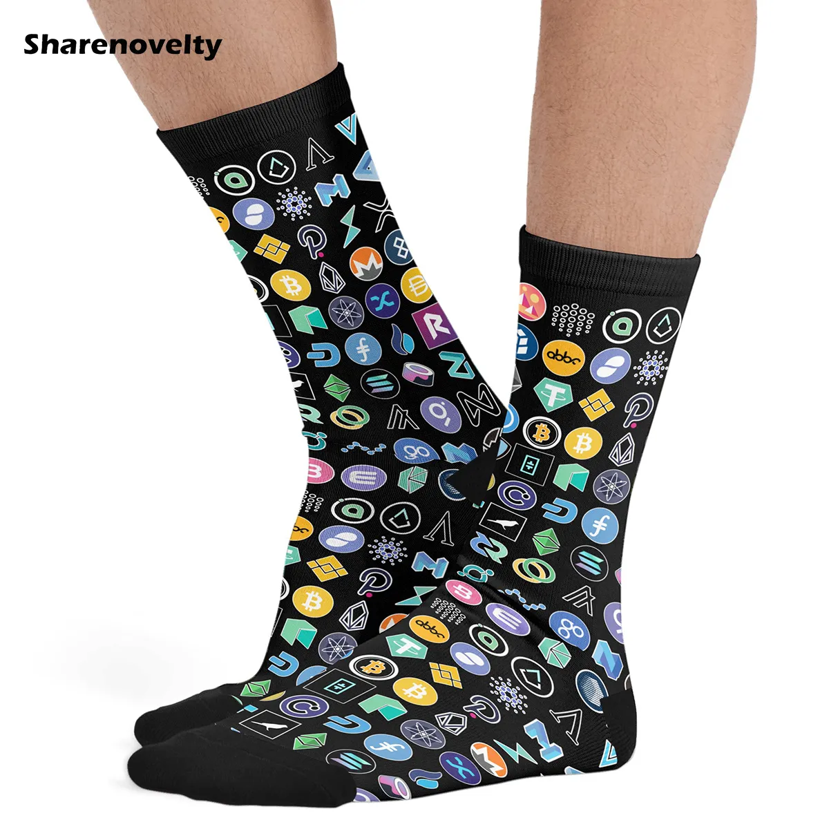 Men's Crypto Logos Bitcoin Socks 90% Polyester Cryptocurrency Gift Box Socks for Men Spring Summer Middle Tube Socks 3 Pairs Set