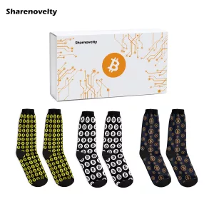 Men s Crypto Logos Bitcoin Socks 90 Polyester Cryptocurrency Gift Box Socks for Men Spring Summer