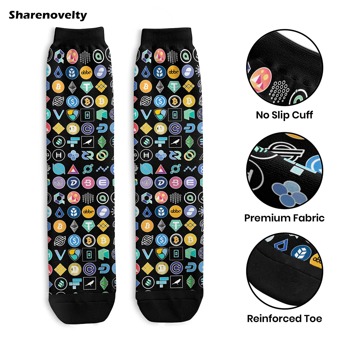 Men's Crypto Logos Bitcoin Socks 90% Polyester Cryptocurrency Gift Box Socks for Men Spring Summer Middle Tube Socks 3 Pairs Set