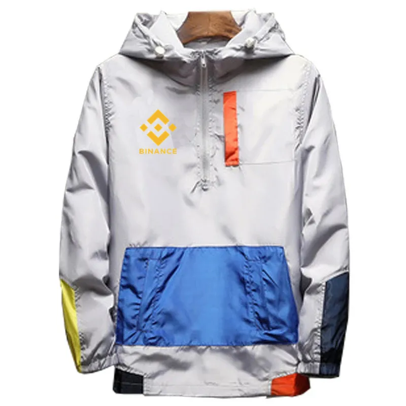 New Men's Binance Exchange Coin Crypto Spring Autumn Zipper Casual Hooded Bomber Jakcet Patchwork Windbreaker Coat Clothing Tops