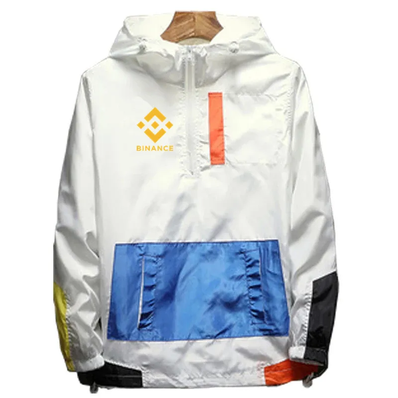 New Men's Binance Exchange Coin Crypto Spring Autumn Zipper Casual Hooded Bomber Jakcet Patchwork Windbreaker Coat Clothing Tops