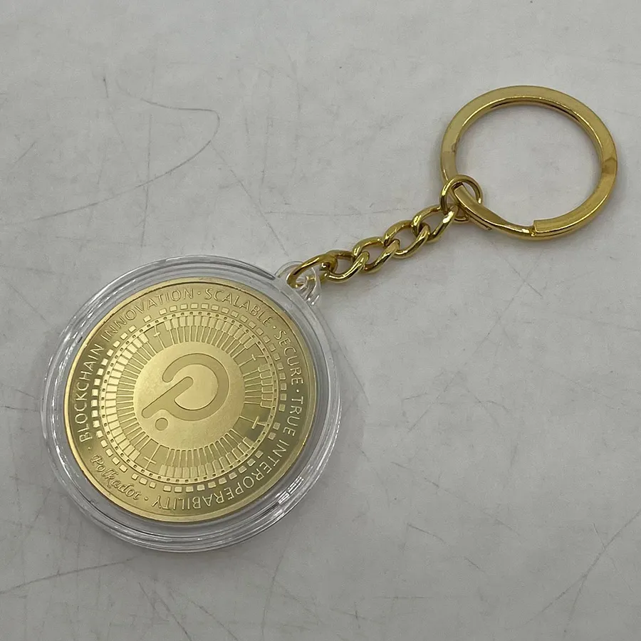 Polkadot COIN with keyring Gold Plated Crypto Coin Keychain BlockChain Innovation Collectible Creative Gift