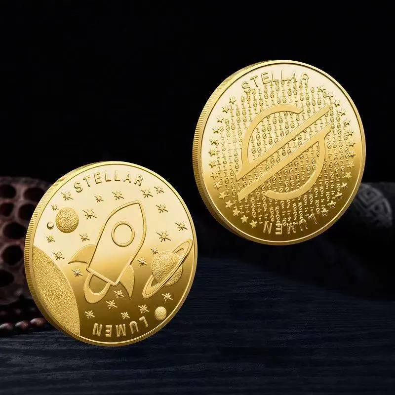 Stellar Coin XLM Coin Stellar Lumens Coin Gold Silver Plated Physical Metal Crypto XLM Coin with Plastic Case Commemorative Coin