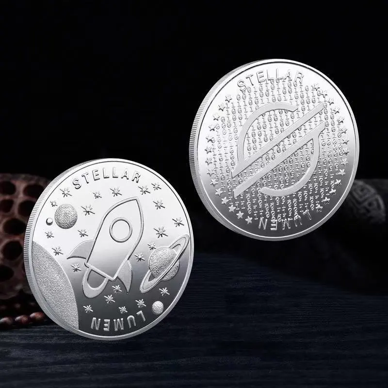 Stellar Coin XLM Coin Stellar Lumens Coin Gold Silver Plated Physical Metal Crypto XLM Coin with Plastic Case Commemorative Coin