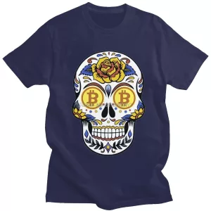 Streetwear Mens Bitcoin Crypto T Shirts Short Sleeve Cotton Tshirt Printed Btc T shirt Cryptocurrency Skull 1