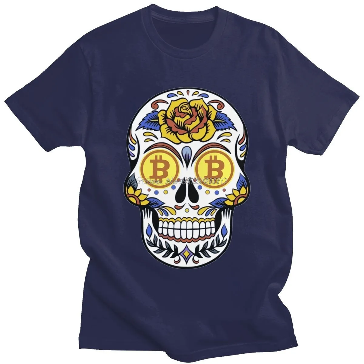 Streetwear Mens Bitcoin Crypto T Shirts Short-Sleeve Cotton Tshirt Printed Btc T-shirt Cryptocurrency Skull Tees Tops Clothes
